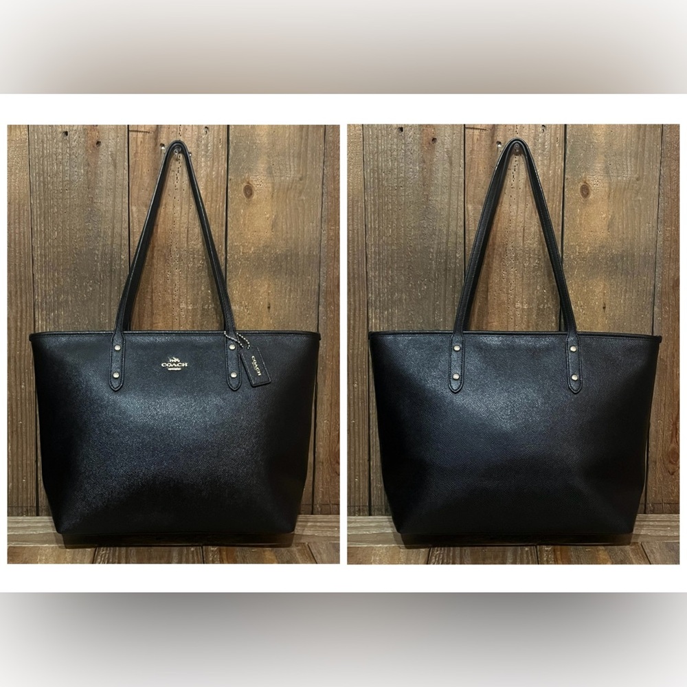 Coach. 3 Piece Set: City Zip Leather Tote with Free Logo Silk Scarf & Dust Bag. - Picture 3 of 16